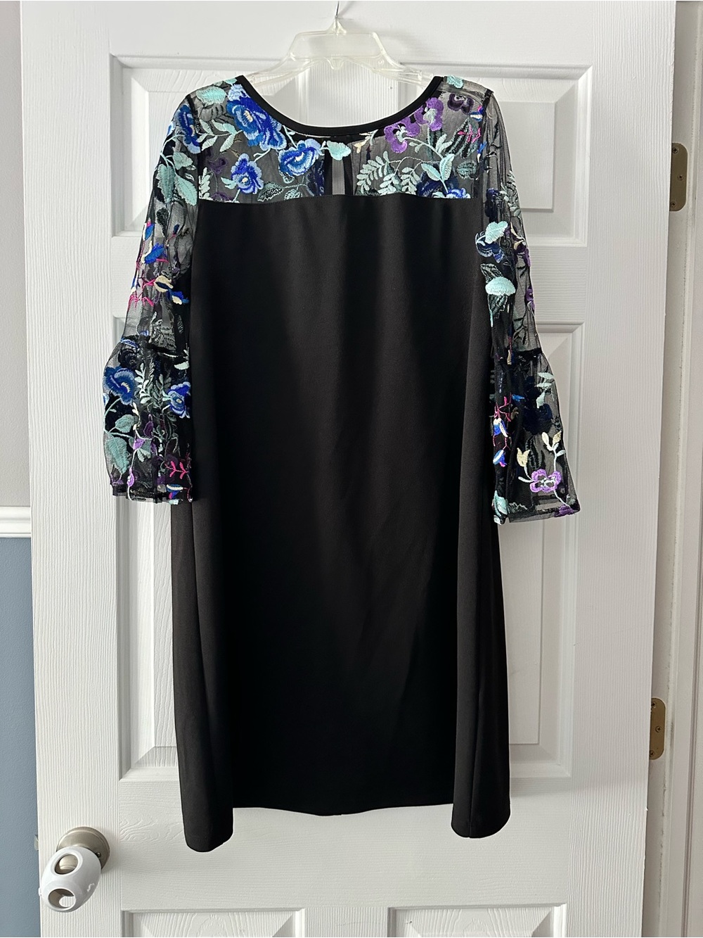 Roz & Ali Black Midi Dress with Blue, Purple & Mint Embroidered Mesh